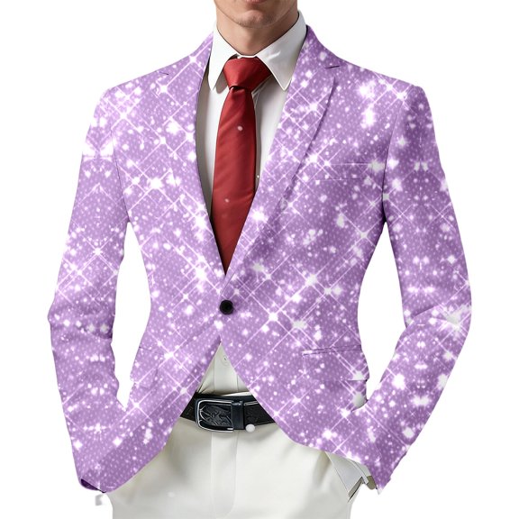 oqasdz Carnival Mens Suit Jacket Glitter Print Jacket Celebration Stylish Shiny Classic Fit Stretch Dress Coat Travel Party Business Formal