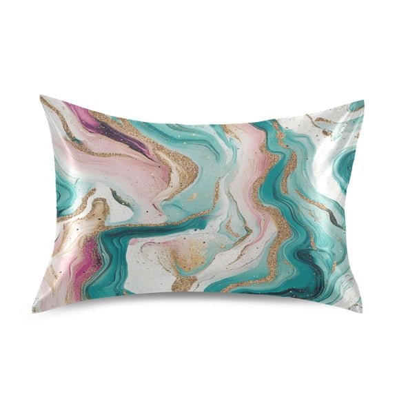 Satin Pillowcase Soft and Smooth Pillow Case for Hair and Skin Teal Swirling Marble Pattern