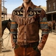 thumbnail image 2 of Telankuip Mens 250th Anniversary USA Shirts Long Sleeve Button down Western Cowboy Style Shirts with Fringes Vintage Patriotic Printing Spring Summer Jacket Top 5-Brown XXXXL, 2 of 5
