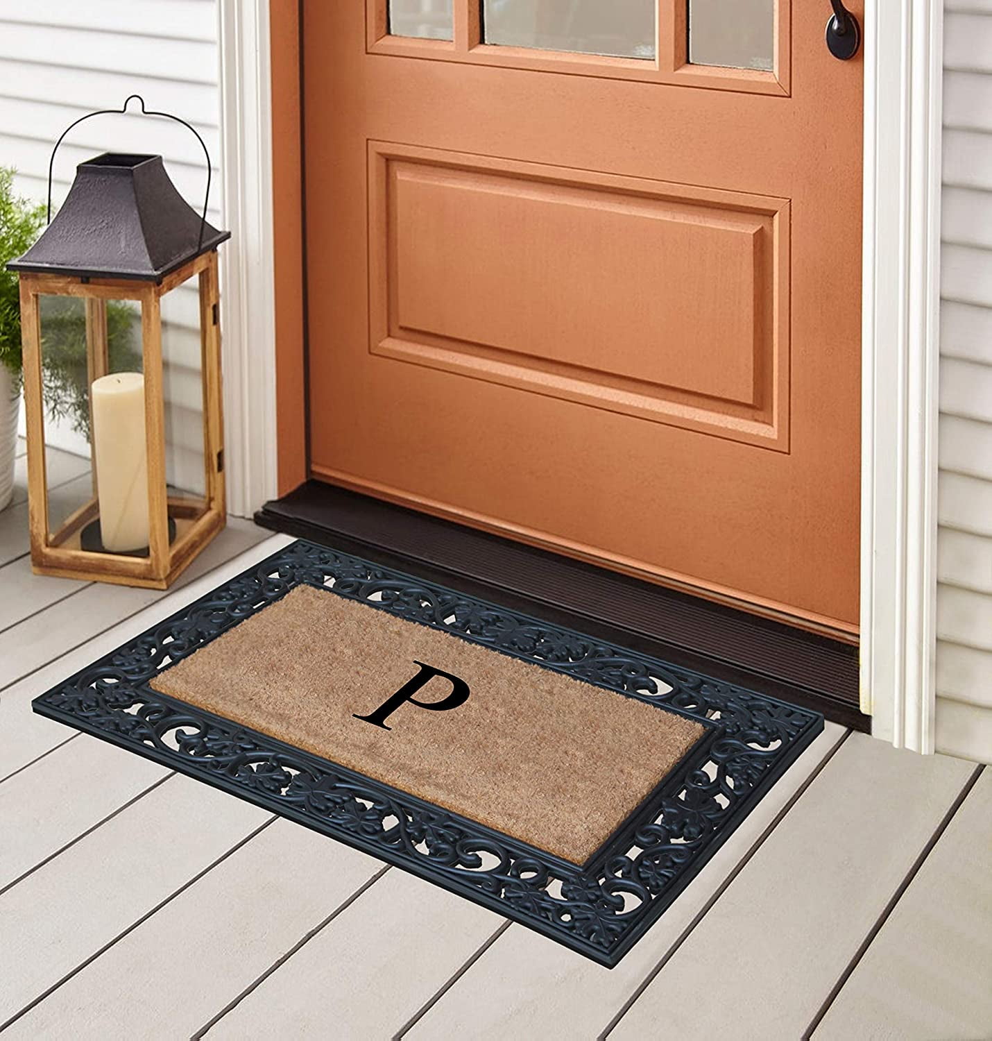 A1 Home Collections Rubber Coir Doormat Outdoor Entrance Floor Entryway Mat, Beige/Black, 23"x 38"