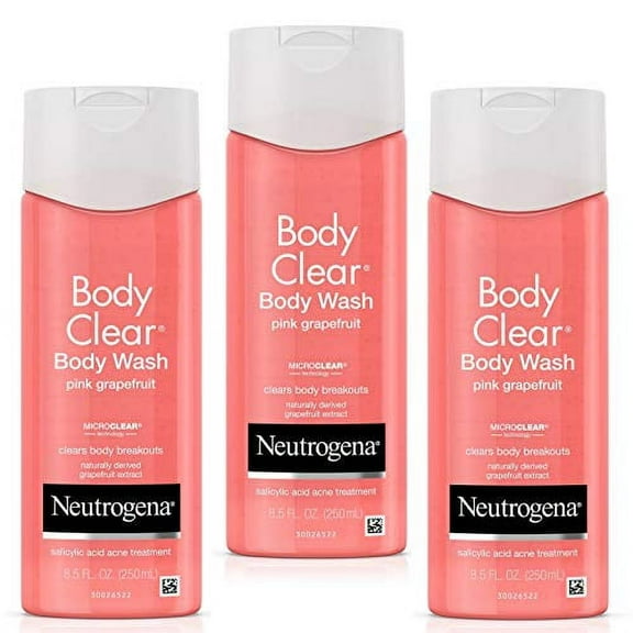 Neutrogena Body Clear Acne Treatment Body Wash with 2% Salicylic Acid Acne Medicine to Prevent Body Breakouts,Pink Grapefruit Shower Gel for Back,Chest & Shoulders,Vitamin C,8.5 fl. oz (Pack of 3)