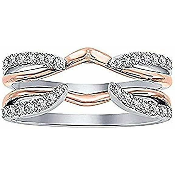 Round Cut White Diamond 925 Sterling Silver 14K Two-Tone Gold Fn Diamond Enhancer Solitaire Engagement Ring Guard Wrap Jacket for Women's