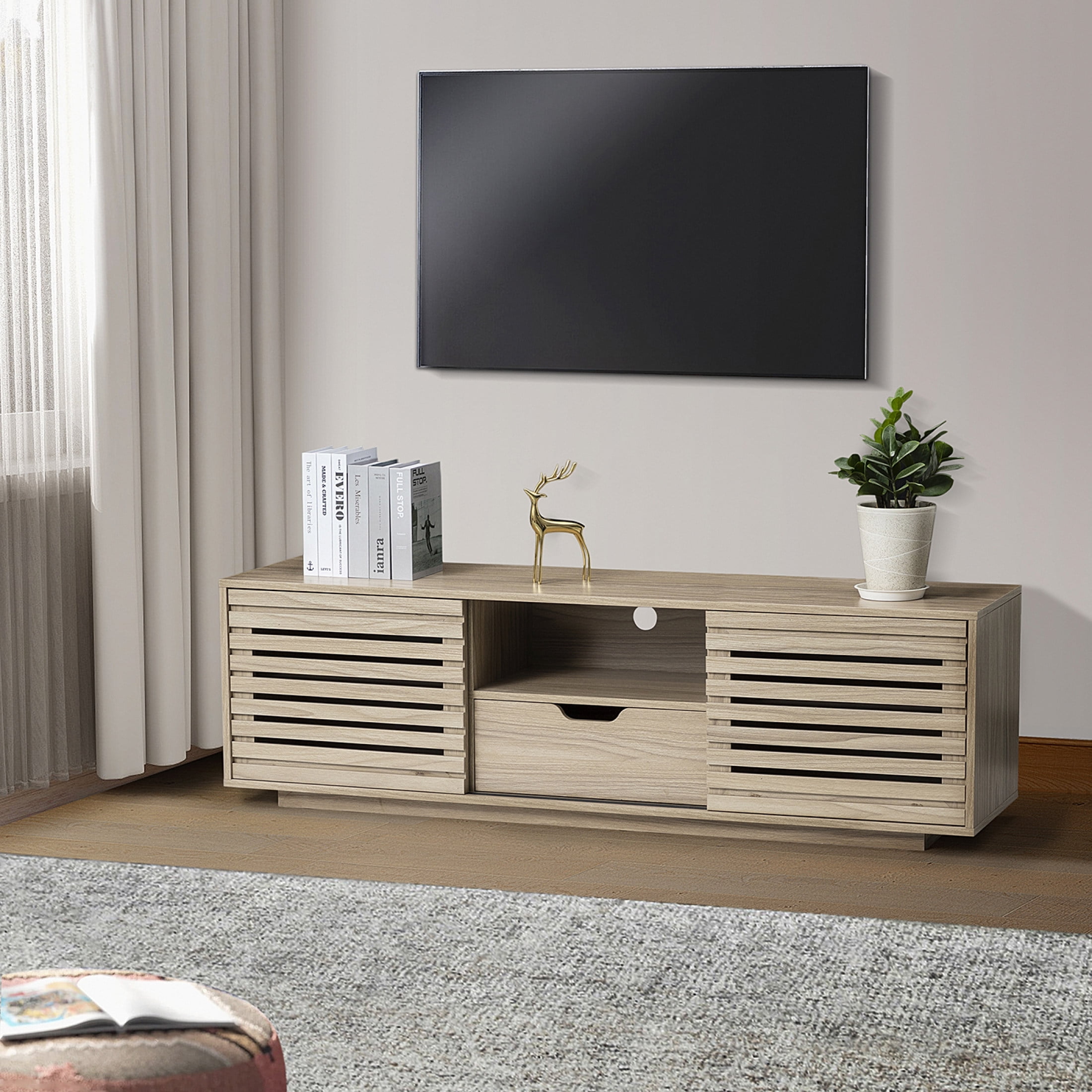 Hesperia Tv Stand With Storage And Two Slatted Sliding Doors For Tvs Up