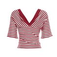 thumbnail image 5 of vigerkar Women Y2K Striped V Neck Cinched Waist Tops Batwing Sleeve Backless Shirt | Short Sleeve Ruched Crop Tops, Open Back Fitted Tee Shirt, Summer Going Out (Wine, L), 5 of 7