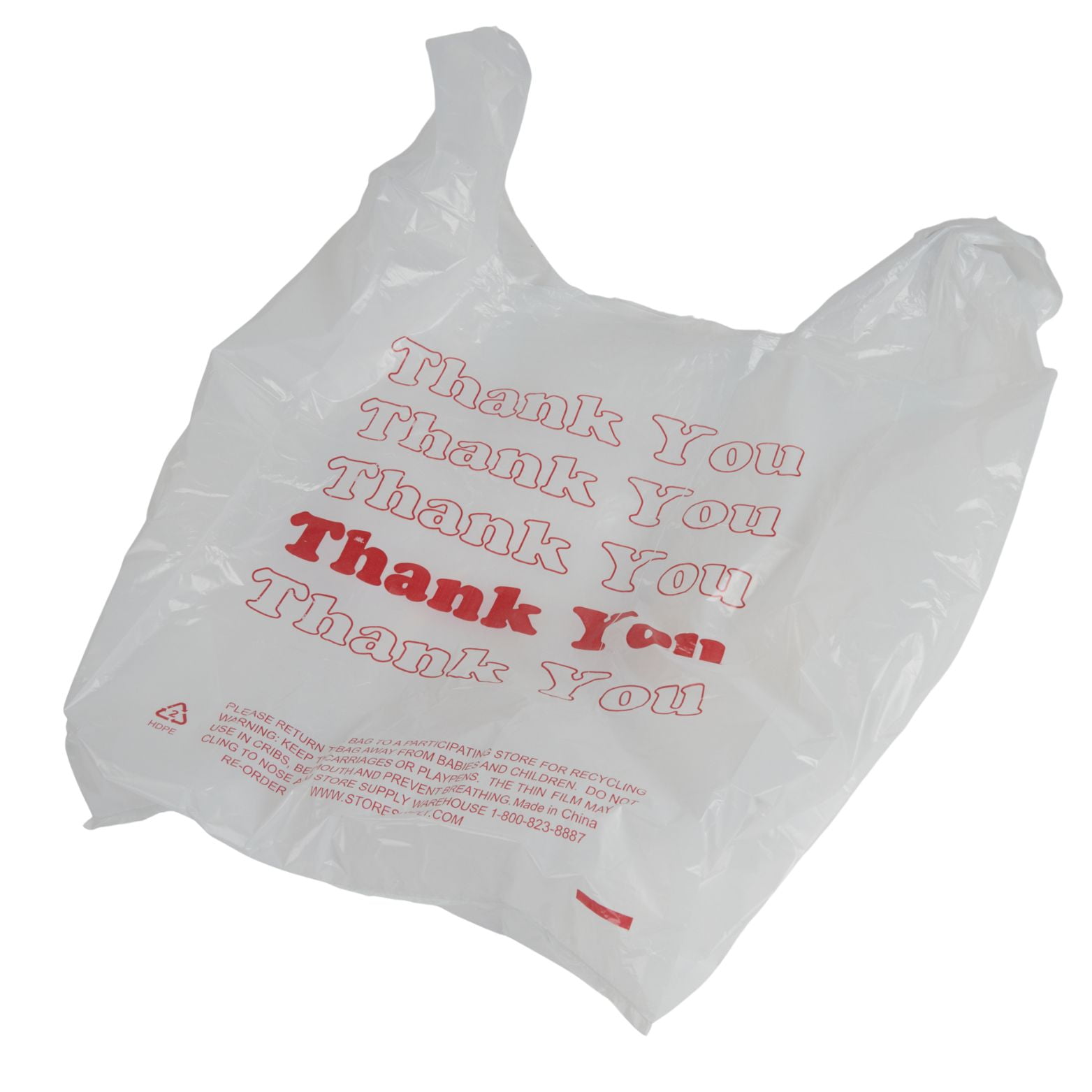 SSWBasics White Thank You Bags Case of 500-11 ½” x 6" x 21" - Thickness .48mil HDPE- Standard Supermarket Size  Perfect for Grocery  Retail  Convenience Stores  Take-Out and Home Use