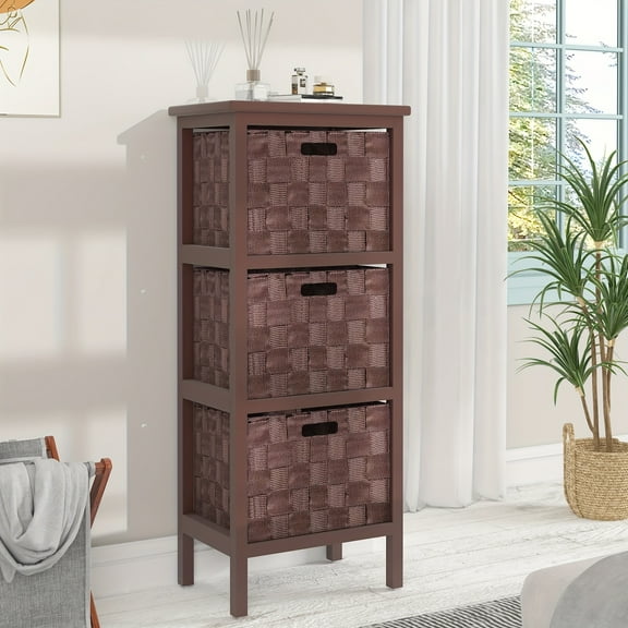 Lockers Nightstand Sofa End Table 3 Drawers Storage Organizer for Living Room, Bedroom, Bathroom, Brown, Storage Drawer Units