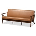 thumbnail image 1 of Baxton Studio Bianca Walnut Brown Finished Wood and Tan Faux Leather Effect Sofa, 1 of 9