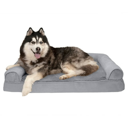UPC: 0842229105919 | FurHaven Pet Products Plush & Suede Memory Top Sofa-Style Pet Bed for Dogs & Cats – Gray  Jumbo