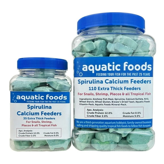 Aquatic Foods Inc. Spirulina Enriched Calcium Feeders for Shrimp, Snails, Crabs, Crayfish, Pleco, Catfish, All Tropical Fish…35 Count Sm Jar