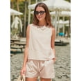 thumbnail image 5 of Women'S Summer 2 Piece Outfits Sleeveless Tank Top Matching Shorts Sets Cotton Striped Sweatsuits Khaki pattern L, 5 of 8