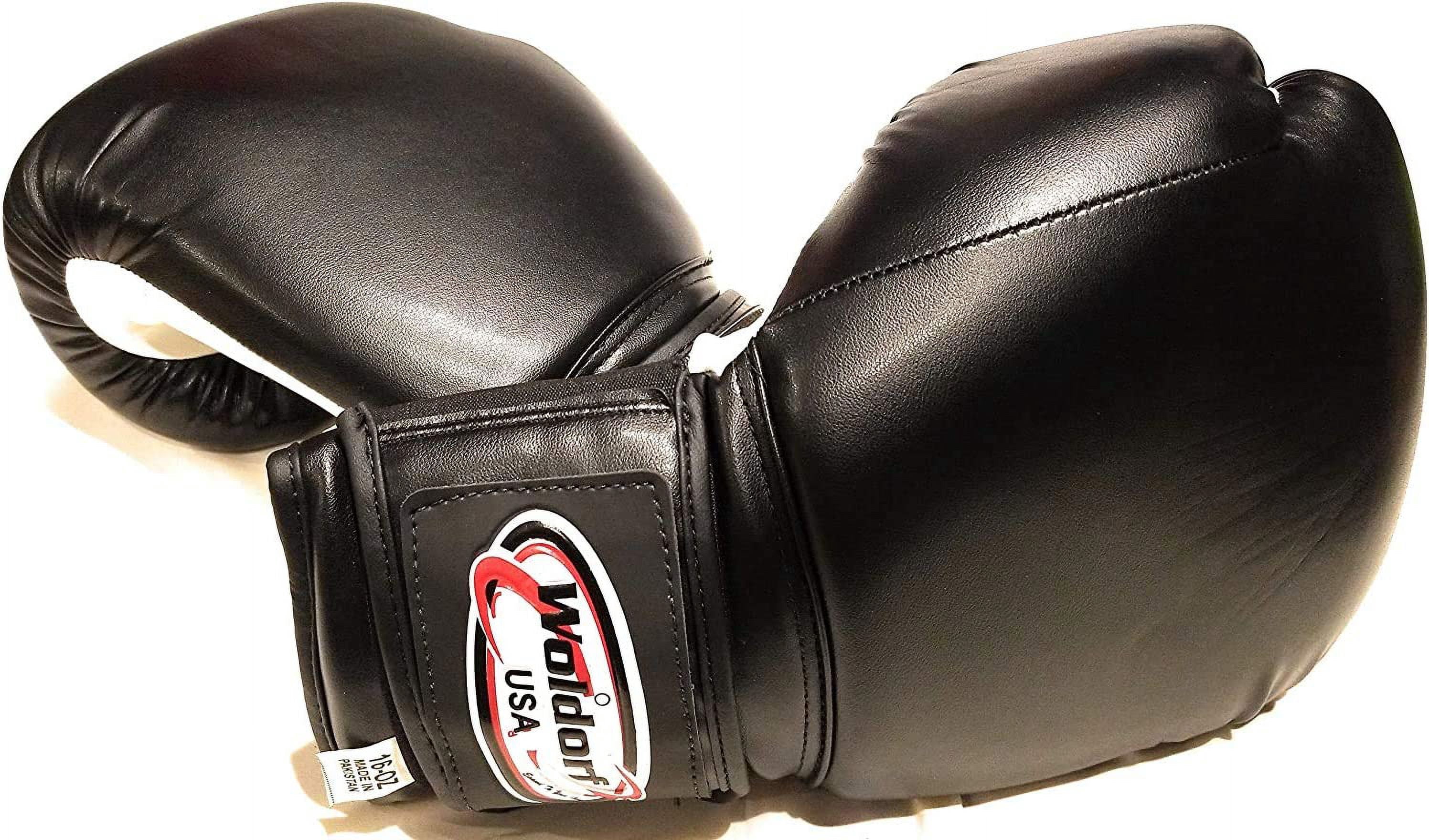 Woldorf Boxing Gloves in Leather Black 10oz Sparring, Grappling, Kickboxing, Fighting Gloves, Muay Thai Training Gloves, Heavy Bag Speed Punching Gloves.
