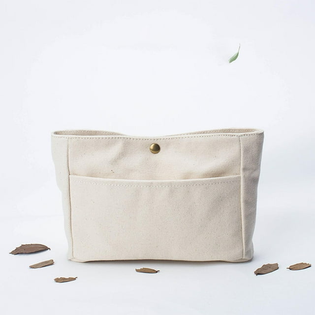Portable Purse Organizer Insert, Large Capacity Container, Mutifunctional Key Holder, Canvas , for Hand Beige