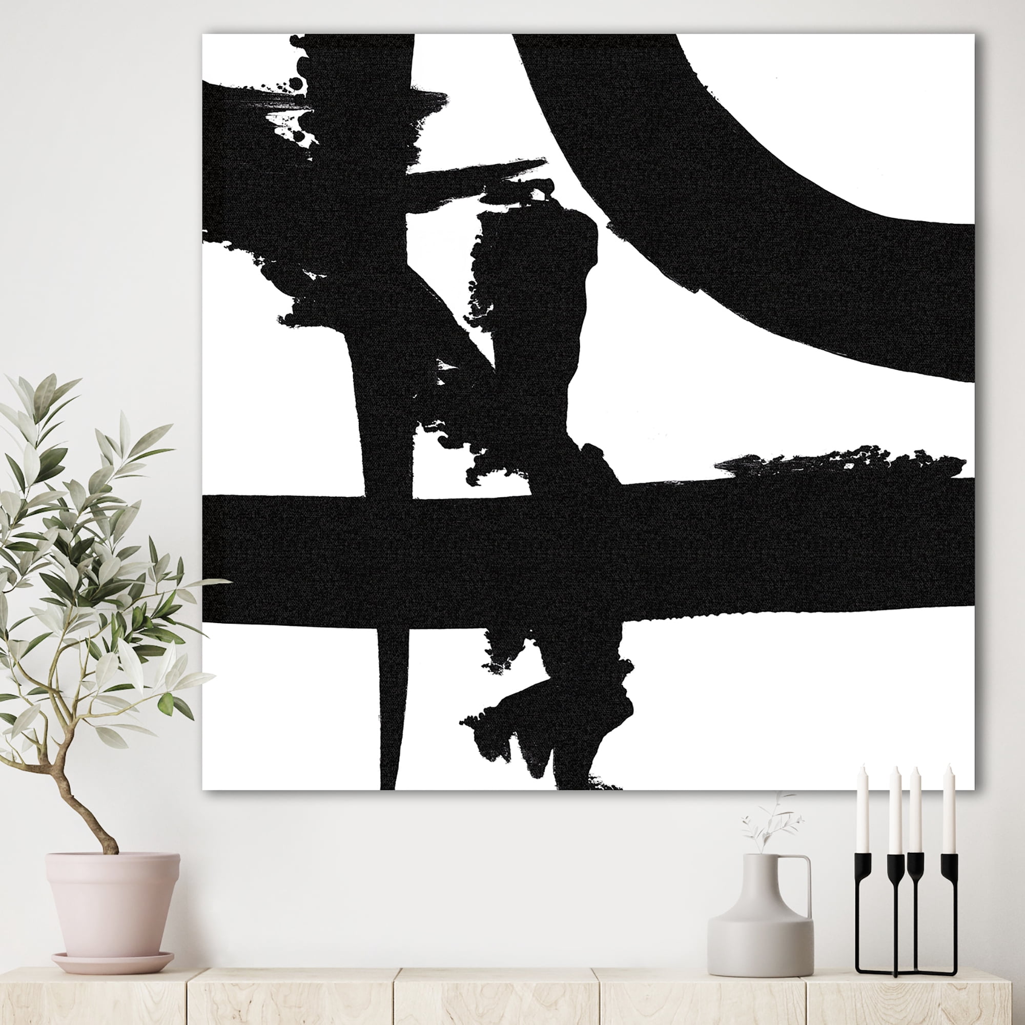 Designart 'Black & White Crossing Paths I' Modern & Contemporary gallery-wrapped Canvas