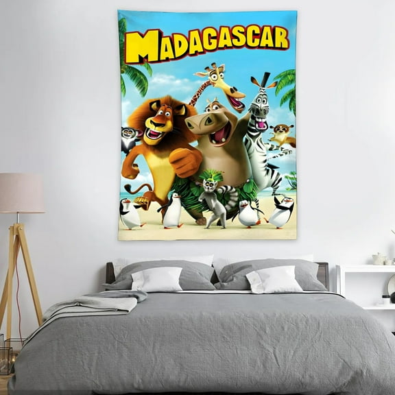 Tapestry for Madagascar A Little Wild Bedroom Dorm wall hanging Funny Poster Backgrounds Wall Art Decorations Kids Girls Teens Gifts Cute 40×30 inch
