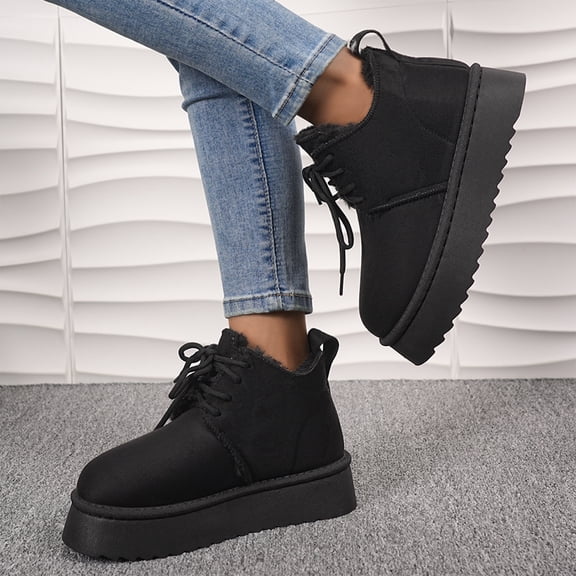 Willtoo Platform Boots for Women Winter Boots Warm Faux Fur Lining Lace Up Ankle Boots for Women Anti-Slip Short Snow Booties
