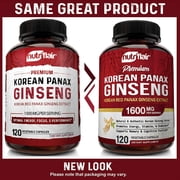 NutriFlair Korean Panax Ginseng 1600mg Per Serving, 120 Capsules – Herbal Energy & Vitality Supplement, Non-GMO, Vegan, Made in USA