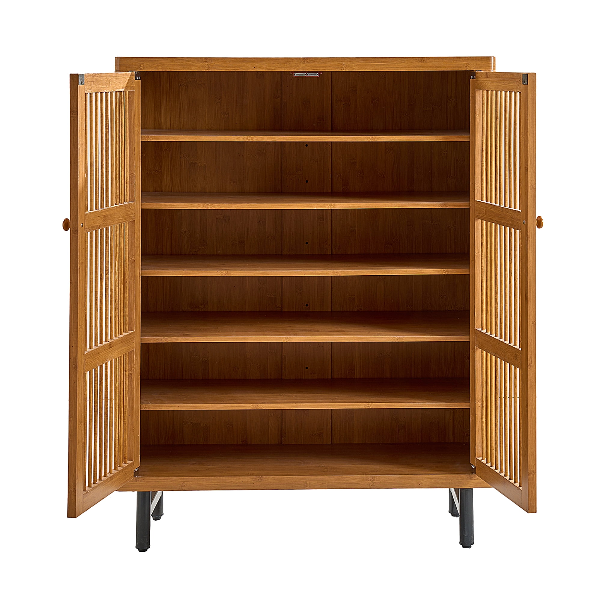 Leumius 6-Tier Wooden Shoe Cabinet with Shutter Doors, Modern Entryway Shoe Organizer with Adjustable Shelves, Freestanding Shoe Storage Rack for Entryway, Hallway and Living Room Natural