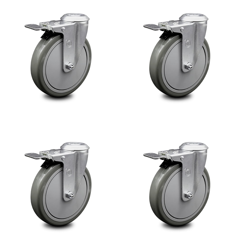 Polyurethane Swivel Bolt Hole Caster Set of 4 w/6