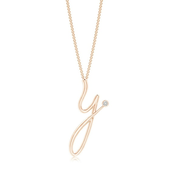 ANGARA Natural Bezel Set Diamond Lowercase "Y" Initial Pendant in 14K Rose Gold for Women (Size-2mm| Color-H| Clarity-SI2) | Anniversary, Jewelry Gift for Women | Natural Diamond Necklace