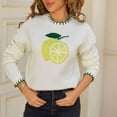 thumbnail image 3 of Womens Sweaters Fashion Fresh Lemon Printed Blouses Top Casual Round Neck Loose Sweater Fall Winter Solid Color Long Sleeved Shirts Comfy Regular Sweater Clothings, 3 of 5