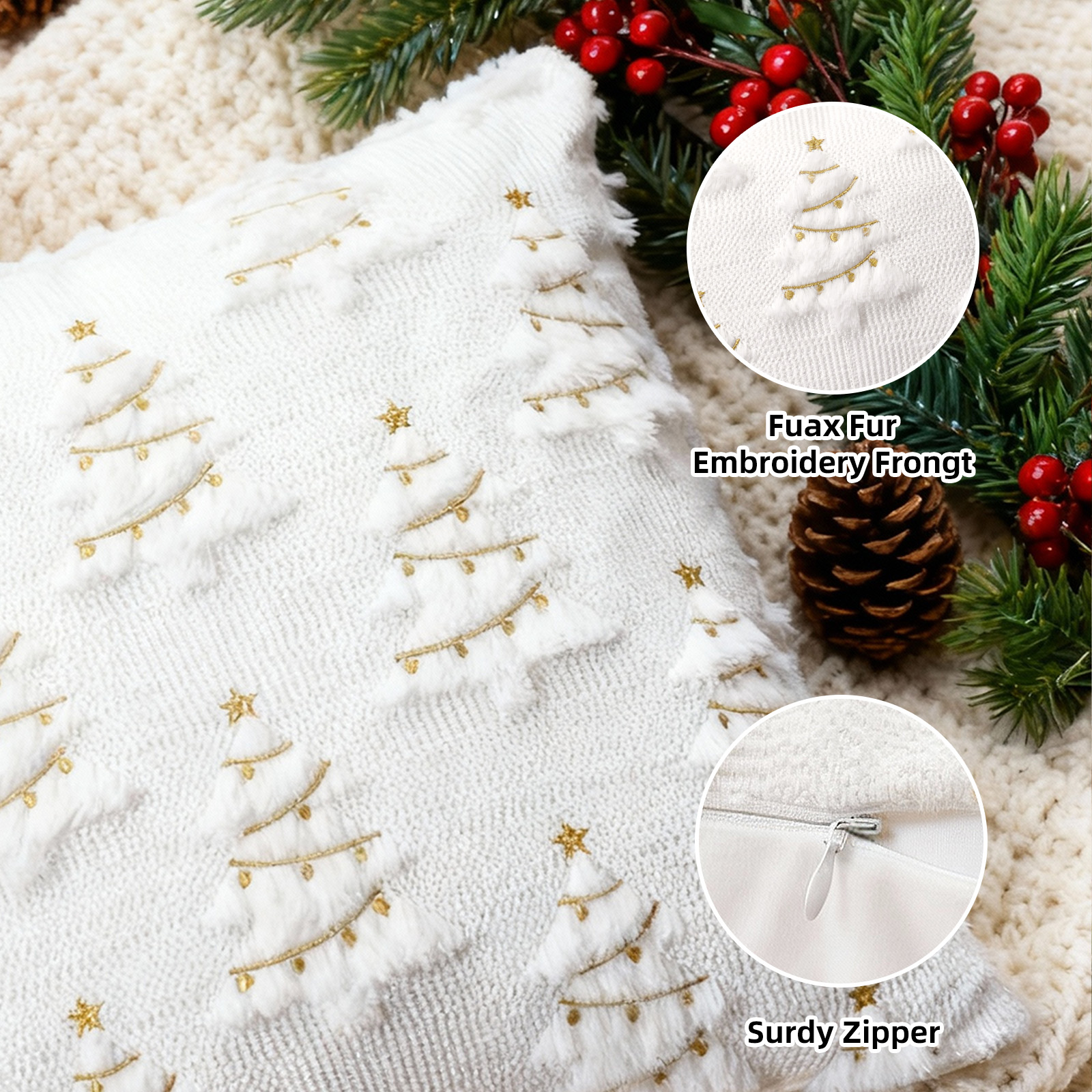 Sanmadrola Christmas Pillow Covers Soft Fluffy Pillowcases for Home Decor Winter Holiday Cushion Cases for Sofa Couch Bedroom Living Room Xmas Decoration 18x18 White Christmas Tree