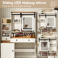 thumbnail image 5 of Mvvte Farmhouse Women Vanity Desk with Sliding Mirror and Lights, Rustic Big Makeup Table with Charging Station, Drawers, Cabinets, and Adjustable Shelves for Bedroom (White & Brown), 5 of 7