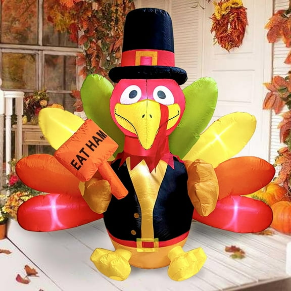6 FT Thanksgiving Inflatables Turkey Outdoor Decorations with Pilgrim Hat & Colorful Tail, Thanksgiving Blow Up Turkey with Built-in LEDs for Yard Party Garden Lawn Autumn Fall Decoration