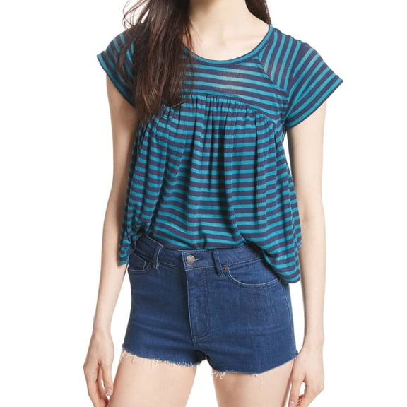 Free People Womens Jojo Stripe Basic T-Shirt, Green, Medium