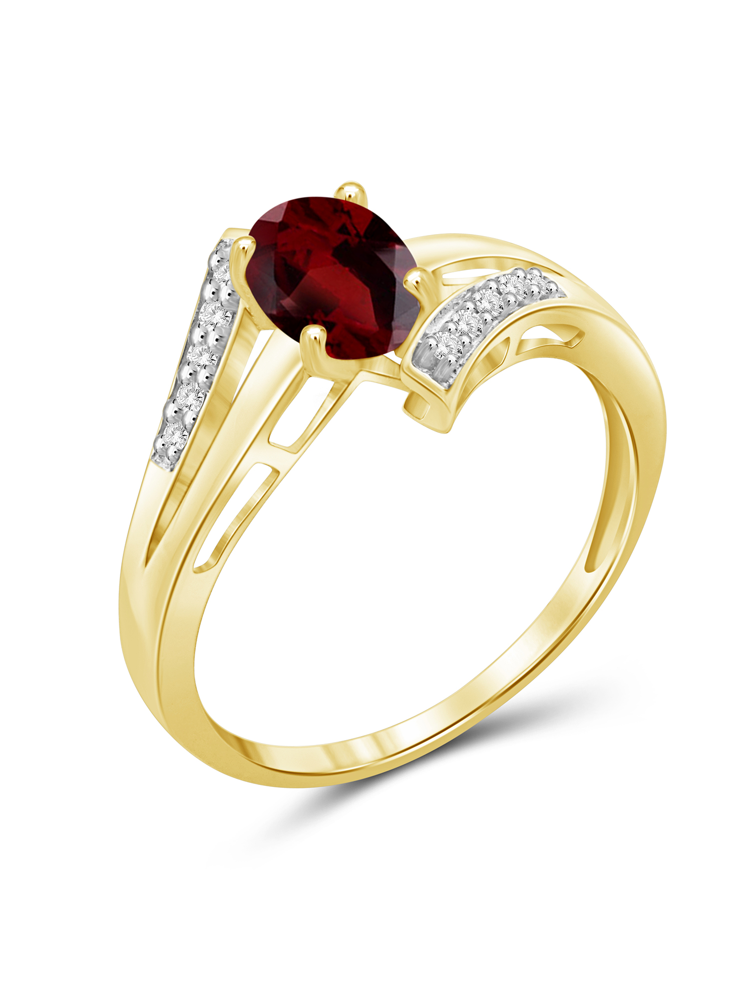 JewelersClub Garnet Ring Birthstone Jewelry – 1.00 Carat Garnet 14K Gold Plated Silver Ring Jewelry with White Diamond Accent – Gemstone Rings with Hypoallergenic 14K Gold Plated Silver Band