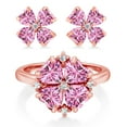 thumbnail image 2 of Gem Stone King 18K Rose Gold Plated Silver Fashion Clover Ring and Earrings Jewelry Set By Heart Shape Pink Moissanite and Vivid Moissanite Pink (4.05 Cttw, Size 6), 2 of 3