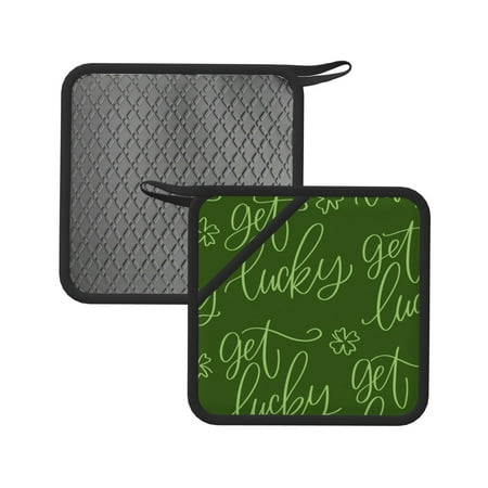 

2pcs Silicone Anti-Hot Hot Pads Oven Mitts Heat Resistant Pot Holders With Pockets Non Slip Oven Glove Potholder For Kitchen Cooking Bbq Baking 7.1in Fortune Get Lucky St. Patrick S Day Lucky Green