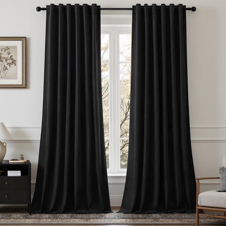 Nalqet 52*84 inch 2 Panels Velvet Curtains for Home, Room Darkening Heat Blocking Blackout Window Curtains Back Tab Rod Pocket Drapes for Bedroom,Living room,Office,Black