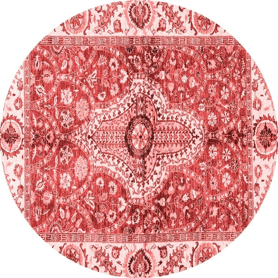 Ahgly Company Machine Washable Indoor Round Abstract Red Modern Area Rugs, 8' Round