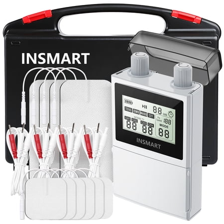 INSMART TENS Unit Rechargeable Muscle Stimulator EMS 4 Channels with 10 Reusable Electrode Pads 60 Modes 30 Intensities for Back Neck Pain Muscle Therapy Pain Management Pulse Massager (DIY)