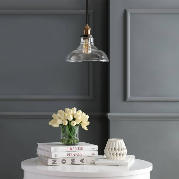 Safavieh Saul Classic Clear Adjustable Pendant, Dark Grey/Brass