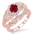 thumbnail image 1 of 2.5 Carat Red Ruby Vintage Look Moissanite Diamond Rund floral Bridal Set Engagement Ring on 10k Rose Gold, 1 of 2