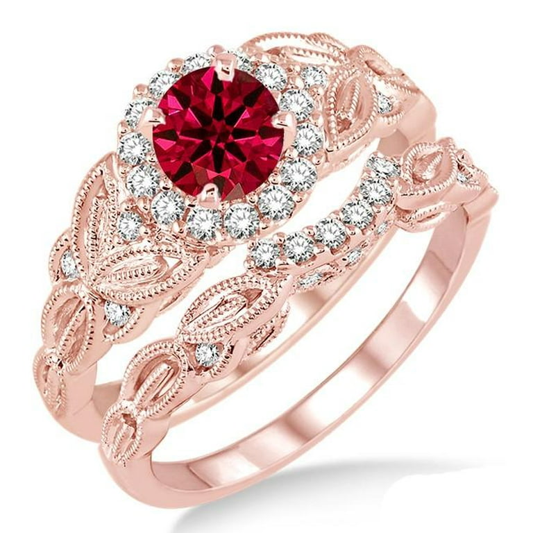 2.5 Carat Red Ruby Vintage Look Moissanite Diamond Rund floral