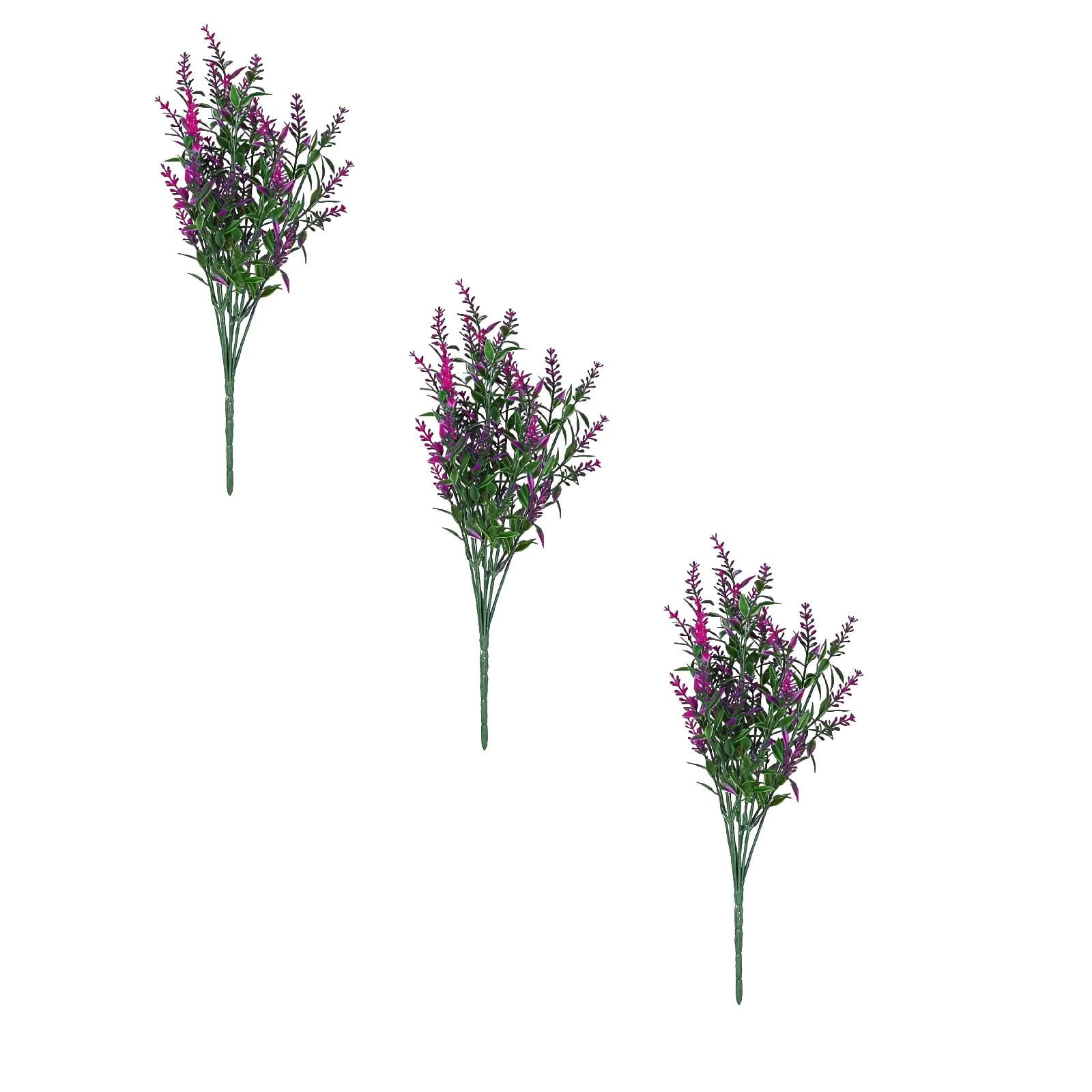 3 Pcs Artificial Flowers Fake Outdoor Plants Faux Lavender Flower Plastic Shrubs Faux Flowers Fake Ferns Fowers for Outdoors Indoor Flowerpot Windows Decorations Hot Pink