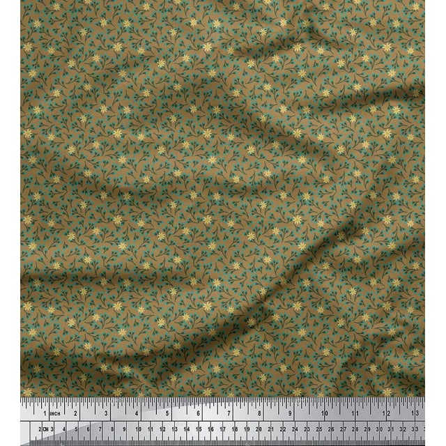 Soimoi Silk Fabric Flower Artistic Print Fabric by Yard 42 Inch Wide