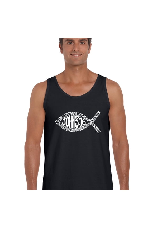 Men's Word Art Tank Top - John 3:16 Fish Symbol