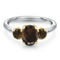 thumbnail image 3 of Gem Stone King 925 Silver and 10K Yellow Gold Brown Smoky Quartz Engagement Ring for Women | 1.72 Cttw | Oval 8X6MM | Gemstone Birthstone | Size 5, 3 of 6