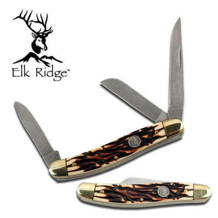 - NEW! Elk Ridge 3-Blade Stag Bone Handle Trapper Folding Pocket Pen Knife