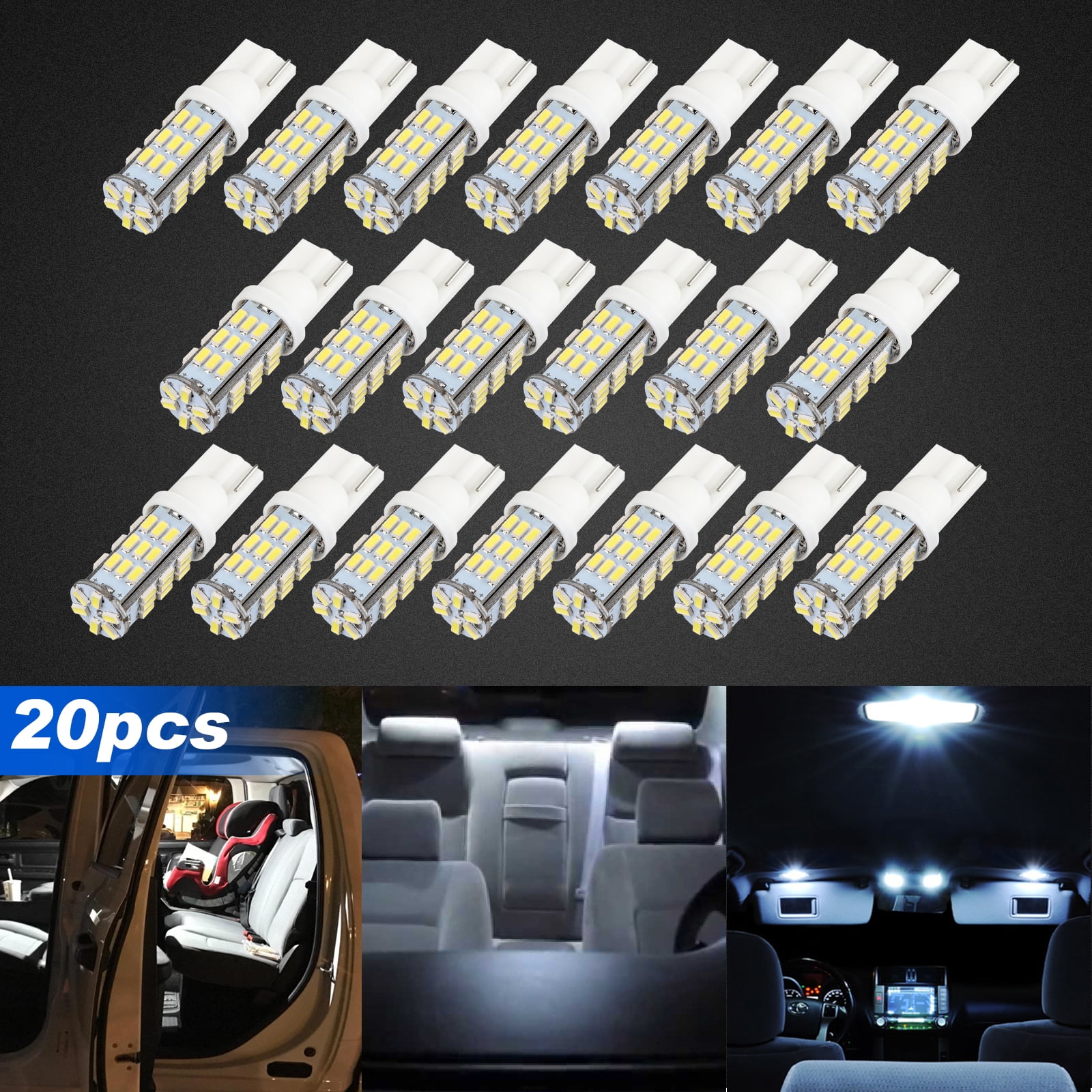 194 T10 LED Light Bulb 6500K White On Sale Pack of 10 Extremely Bright 3030 Chipset 2SMD 168 2825 W5W 3030 Wedge Light 2W 12V LED Bulbs Error Free for Car Dome Map Door Courtesy License Plate Light