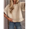 thumbnail image 5 of Women's Knit Crochet Short Sleeve Round Neck Ruffled Hem Pullover Fall Sweater for Casual Summer Khaki S, 5 of 8