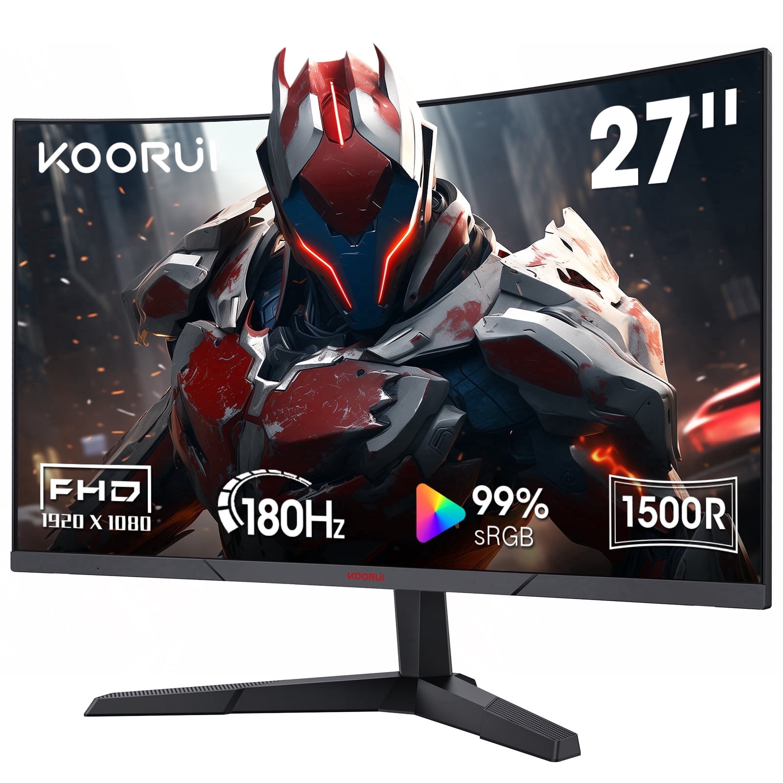 KOORUI 27 inch Curved Gaming Monitor, 180Hz FHD Computer Monitors, 99% sRGB, Adaptive-Sync, 27E6CA