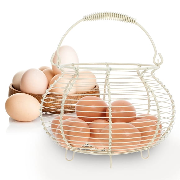 HONITANO 2Pcs White Wire Organizing Basket with Handle Multipurpose Metal Storage for Fruits and Eggs