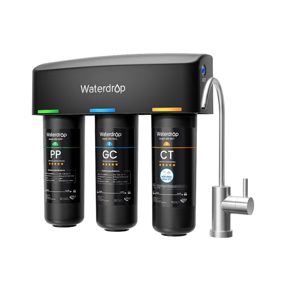 Waterdrop TSB 8 Layer Under Sink Water Filter, Reduces PFAS, PFOA/PFOS, Fluoride, Chlorine, Bad Taste & Odor, with Dedicated Faucet, NSF/ANSI 42 Certified Element, USA Tech Water Filtration System