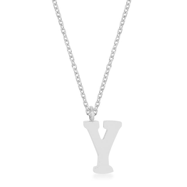 Precious Stars Rhodium Stainless Steel Y Initial Necklace