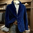 thumbnail image 2 of Men's Solid Color Corduroy Warm Pocket Casual Suit Jacket Cardigan, Blue, XXL, 2 of 4