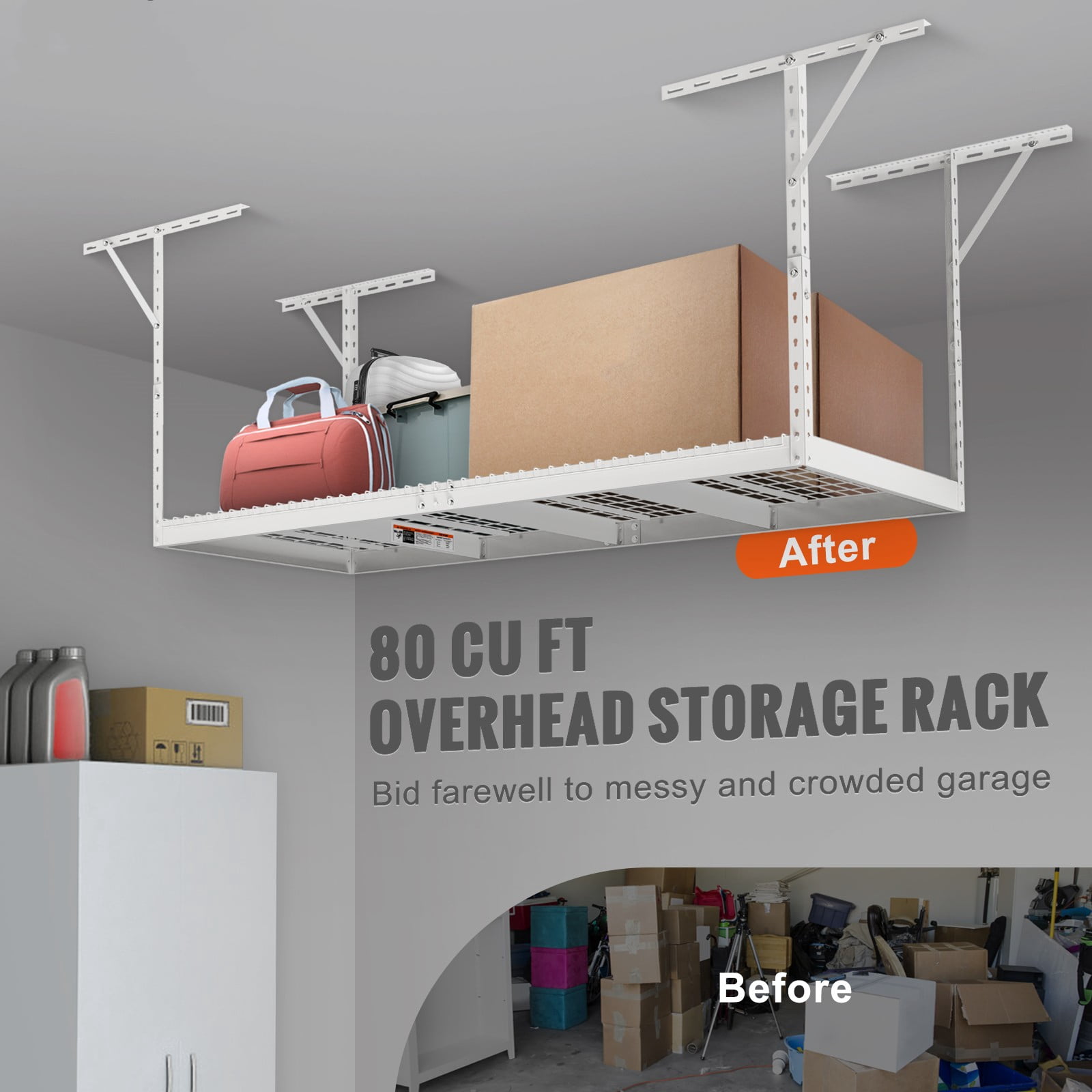 BENTISM Overhead Adjustable Garage Storage Rack 36x96in Ceiling Rack 600lbs White